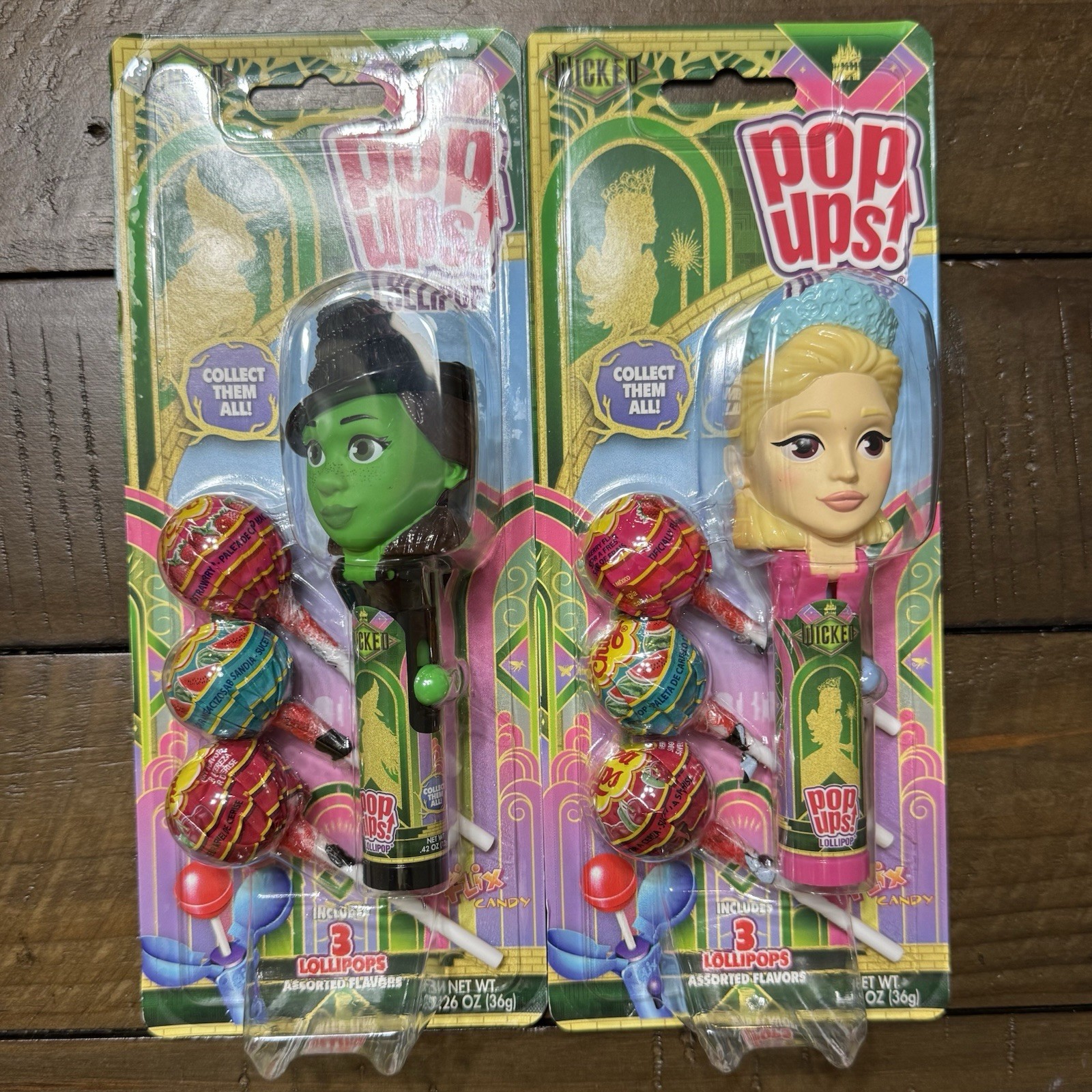 Wicked The Movie Glinda Elphaba Pop Ups! Flix Candy Lollipop Holder Lot 2