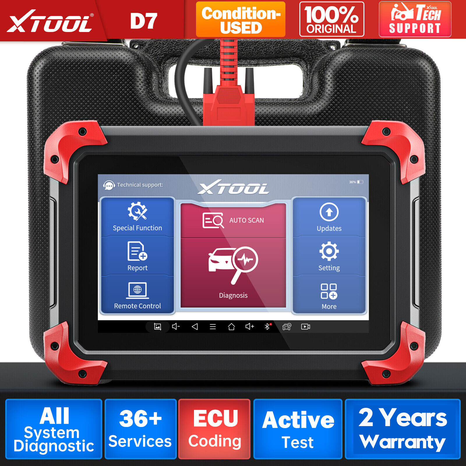 XTOOL USED D7 Auto Full System Diagnostic Scanner Bidirectional K_y Program Tool