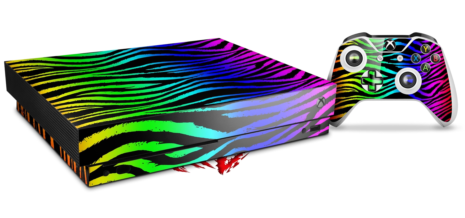 Skin for XBOX One X Console Controller Rainbow Zebra Decal