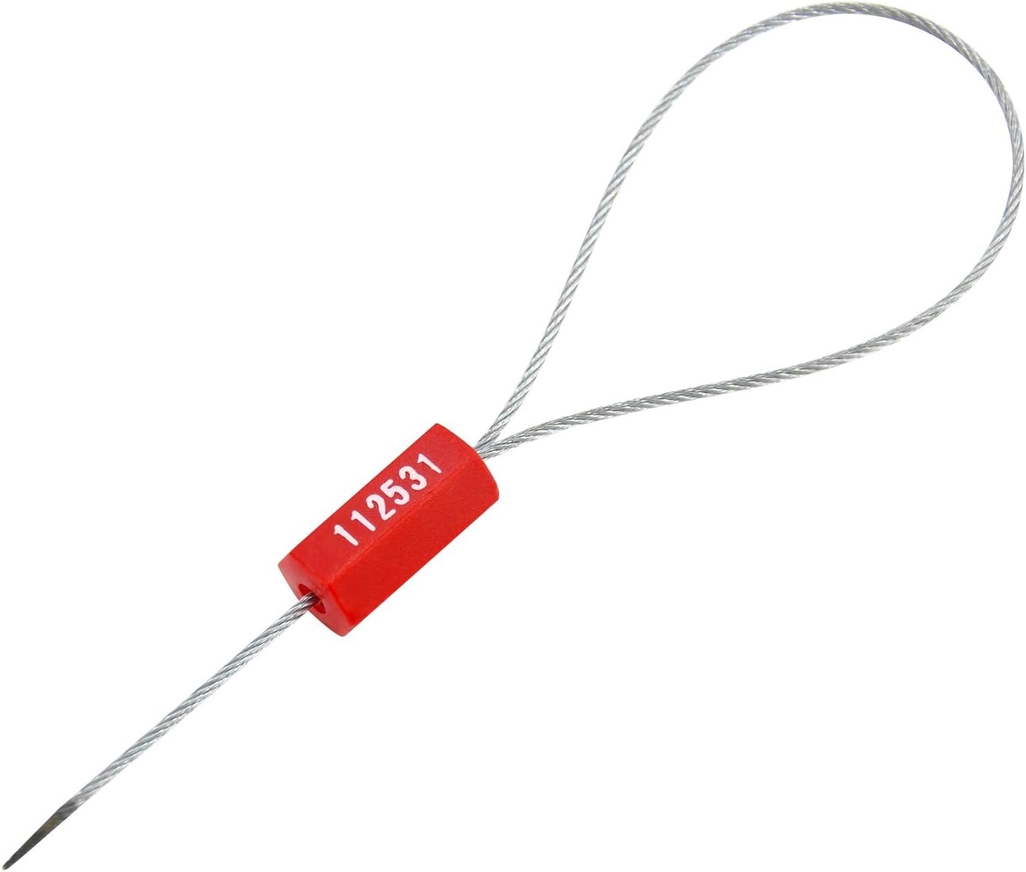100 Pcs Red Steel Security Cable Seals Numbered Tamper Proof Tags Pull-Tite