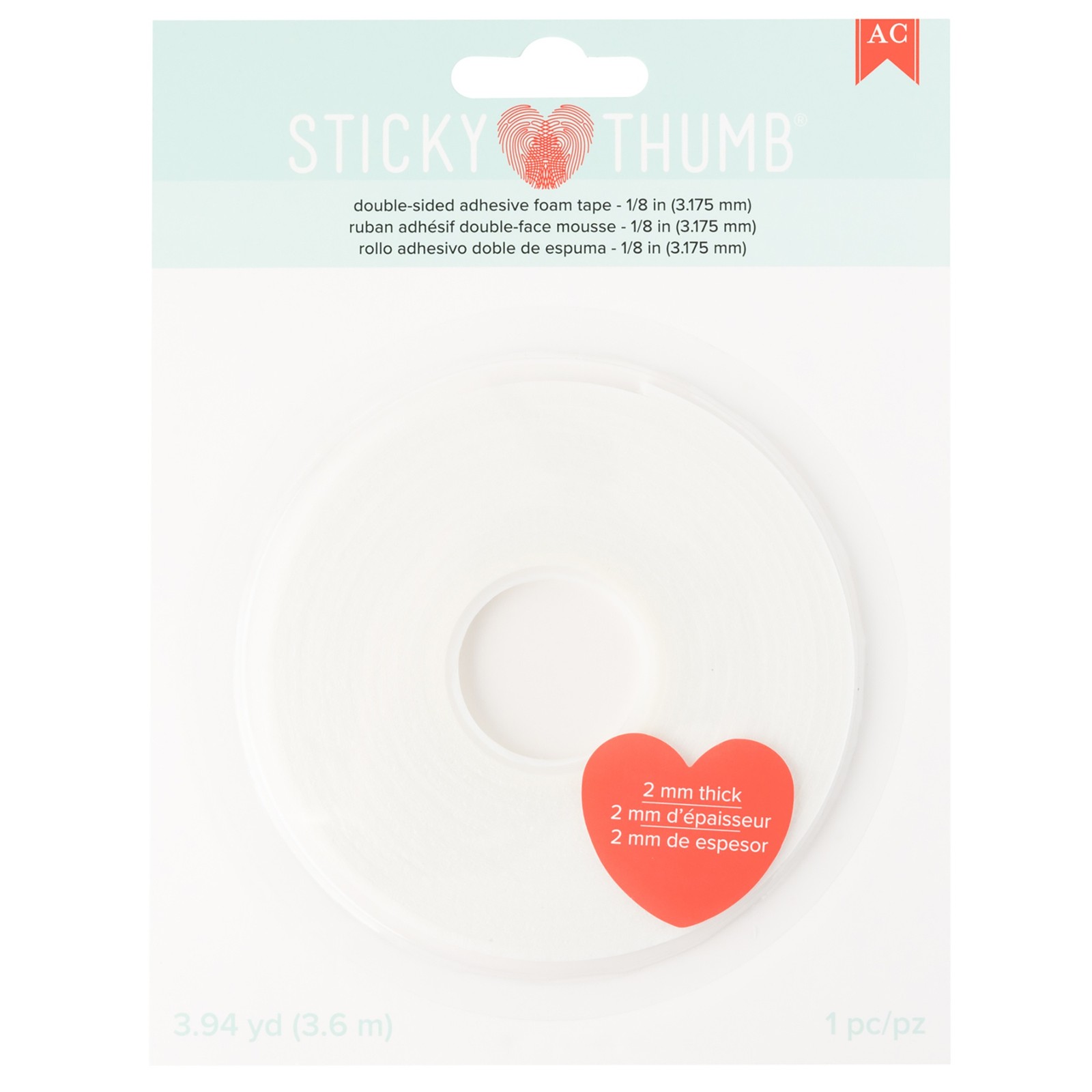Sticky Thumb Double-Sided Foam Tape 3.94 Yards-White, 0.125"X2mm - 3 Pack