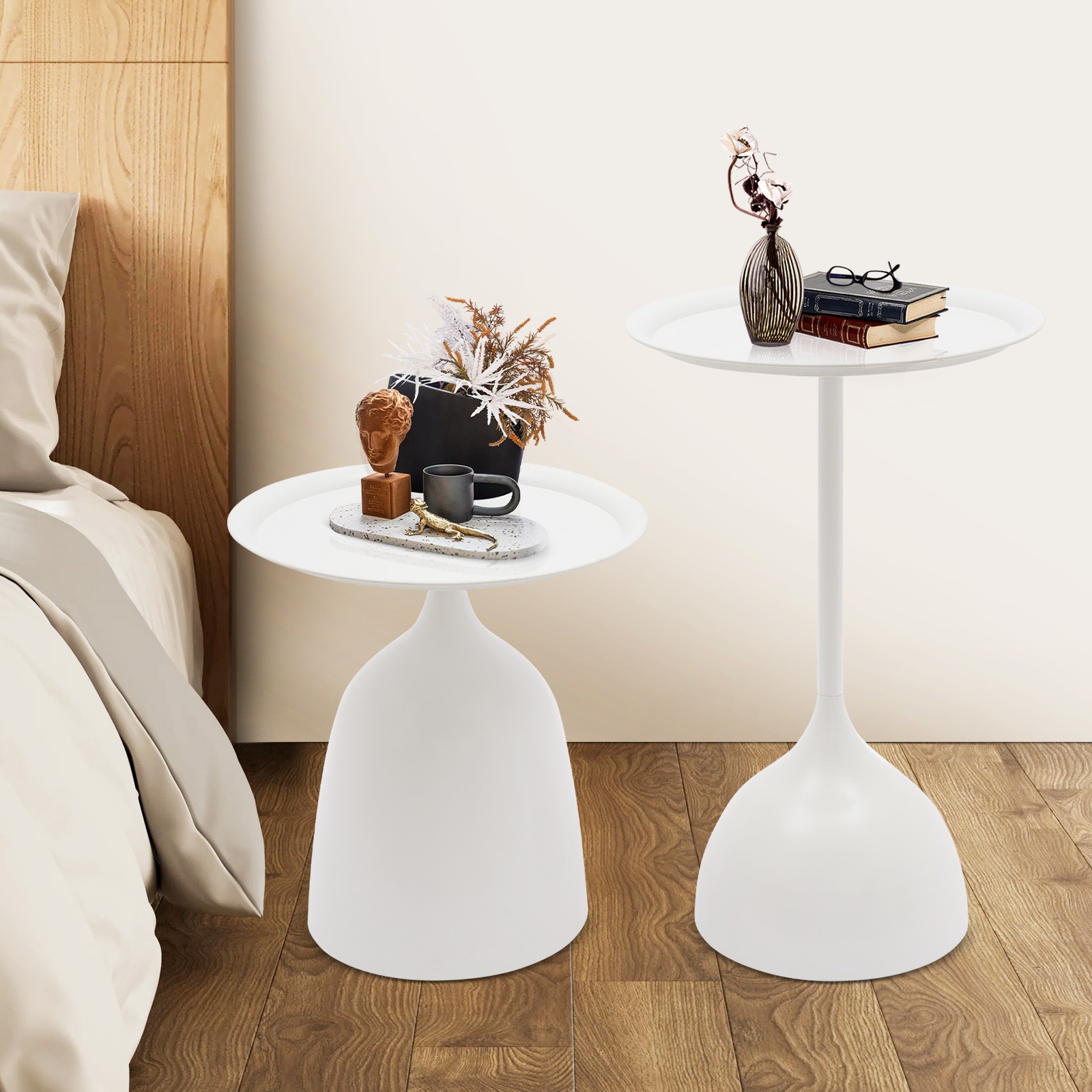 Set of 2 Side Tables Nesting Tables Round Side Table Set End Table Set White USA