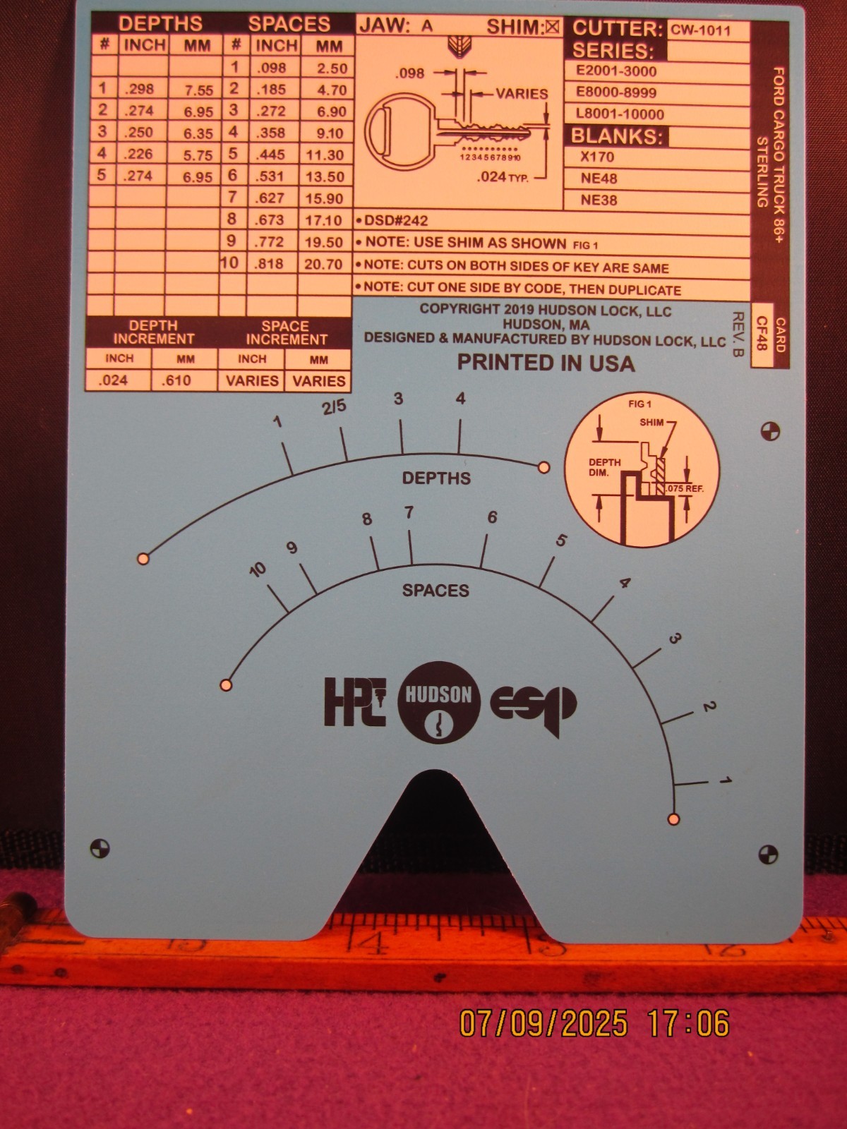 HPC 1200 BLITZ KEY CODE CARD CF 48 REV B ( FORD CARGO TRUCK 86 + STE ) BRAND NEW