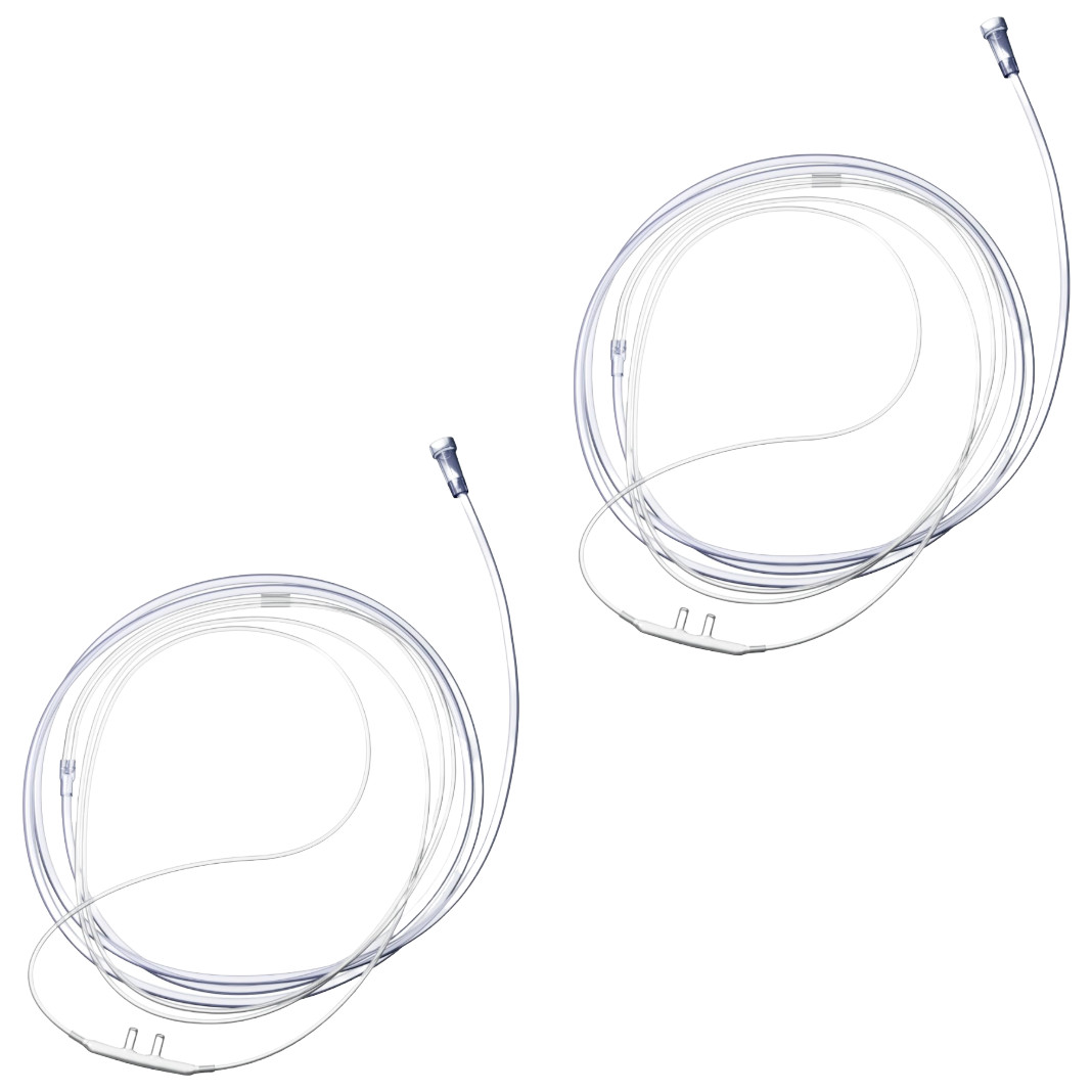 Adult Nasal Oxygen Cannulas w Curved Tips & 7' Crush Resistant Tubing- Pack of 2