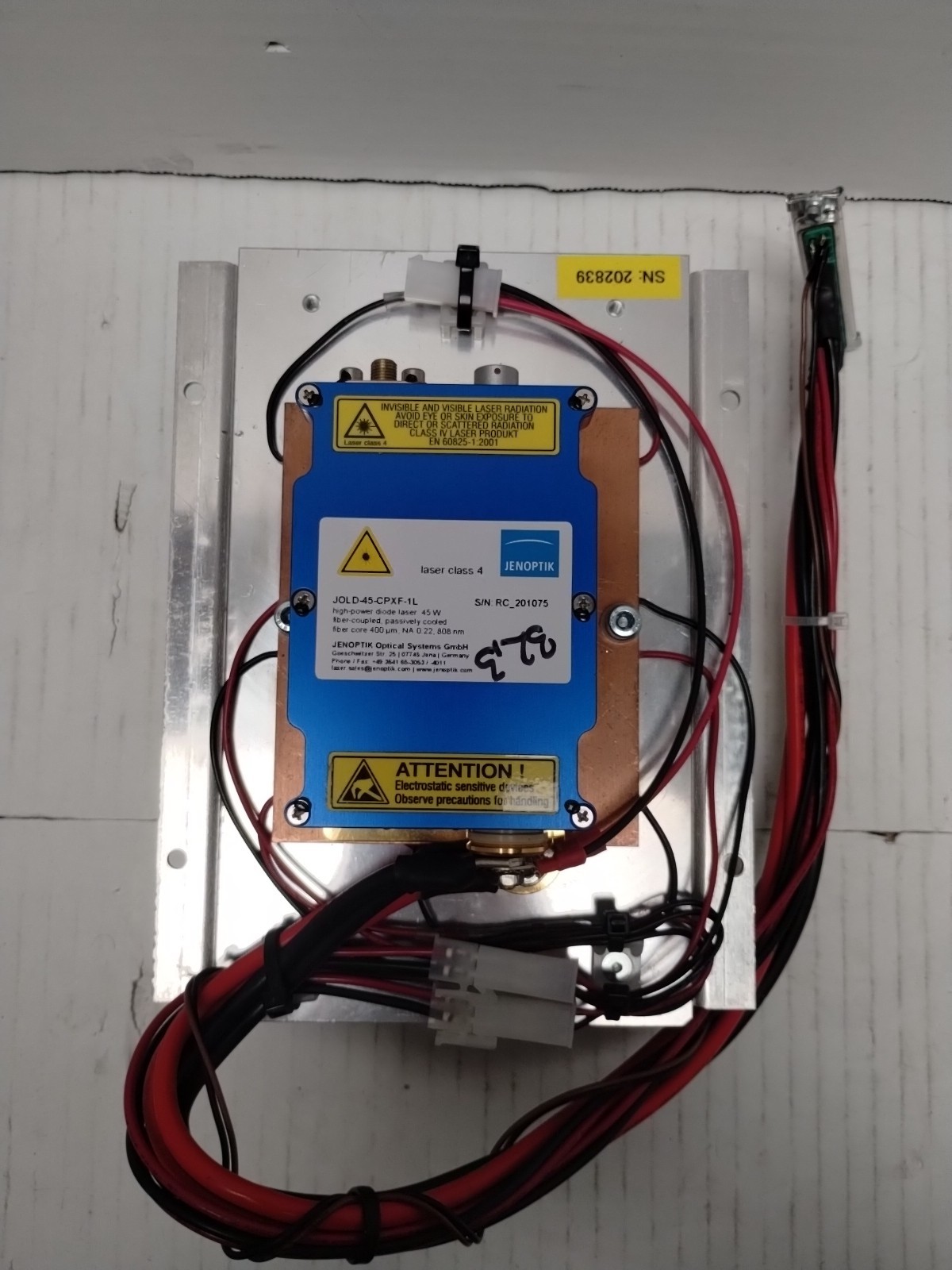 JENOPTIK High Power Fiber-Coupled Diode Laser JOLD-45-CPXF-1L. Used  w/Heat Sink