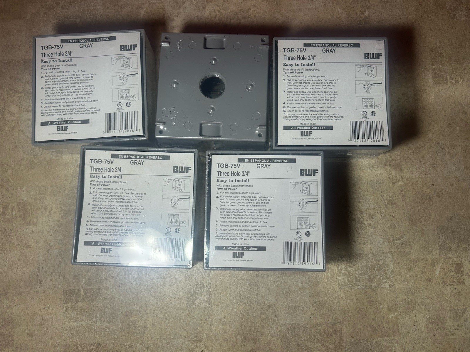 BWF TGB-75V Three HoleGang Weatherproof Outlet Box  PVC  3/4” Lot Of 5