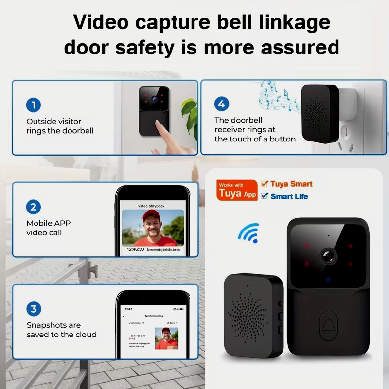 Wireless WiFi Video Doorbell Smart Phone Door Ring Intercom Security Camera Bell