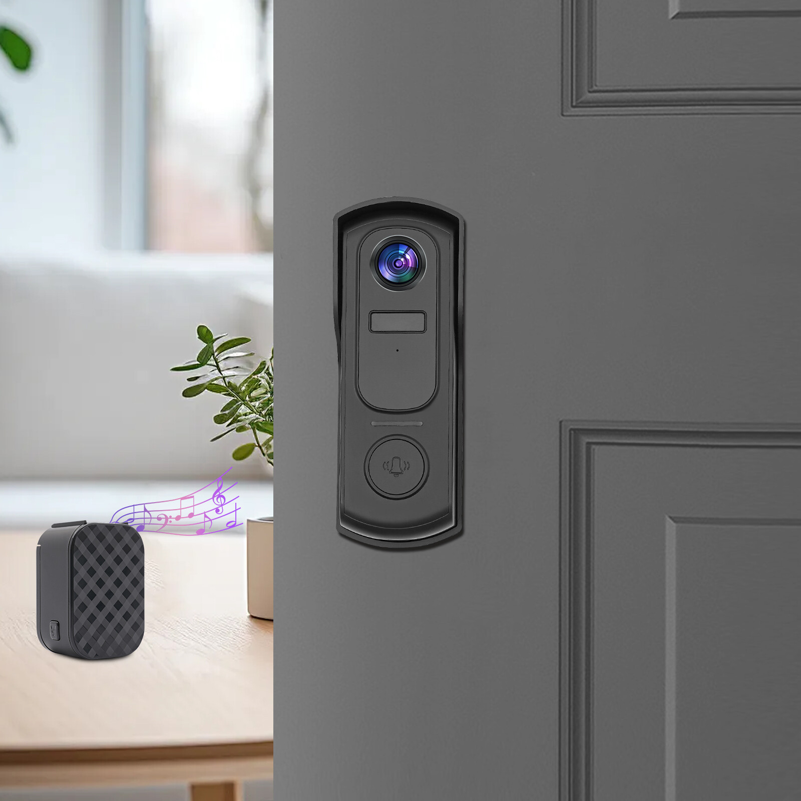 Modern Smart Doorbell, Doorbell with Camera, 2KFHD WiFi Doorbell Black