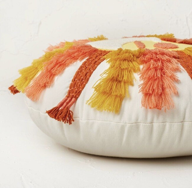Jungalow By Opalhouse Fringe And Embroidered Sun Throw Pillow 16” Round New