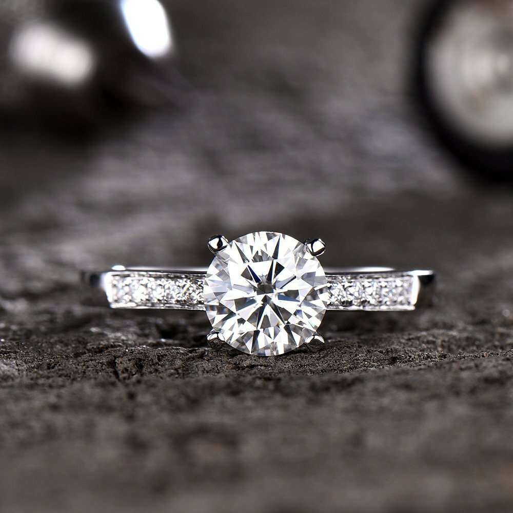 1.5ct Round Cut Simulated Diamond Slim Solitaire Ring 14k White Gold Plated