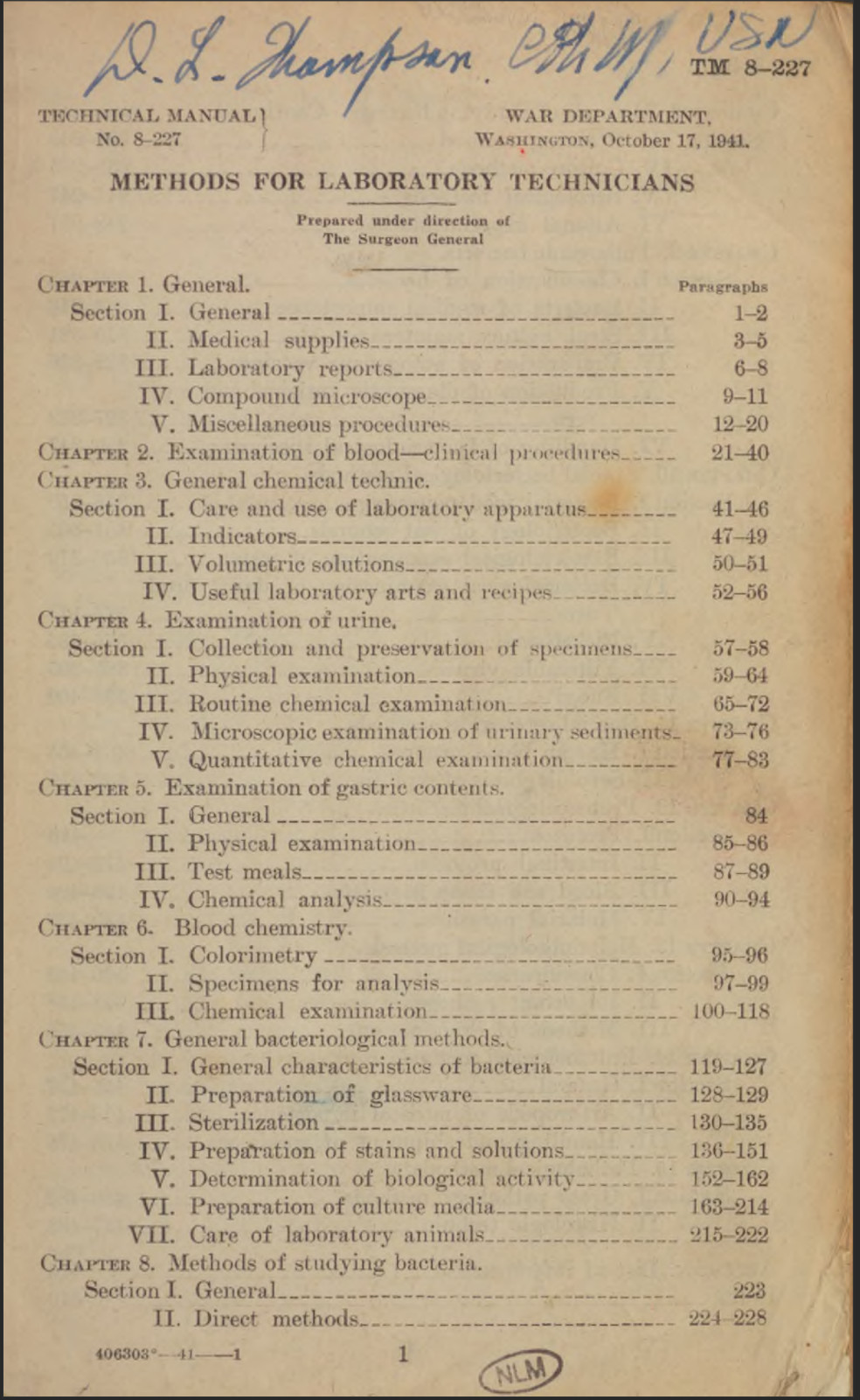 453 Page 1941 TM 8-227 Methods For Laboratory Technicians WWII Manual on Data CD