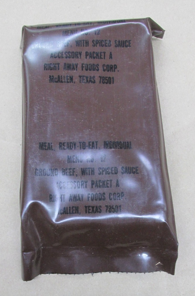 Genuine Vintage US Military 1980s Desert Storm Brown Bag MRE Ground Beef w Sauce