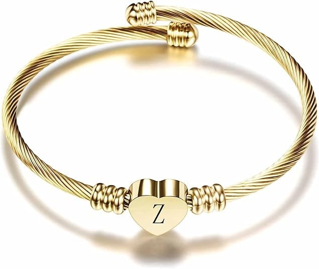 VQYSKO Gold Bracelets for Girls-A to Z Stainless Steel Heart Initial Girl Jewell