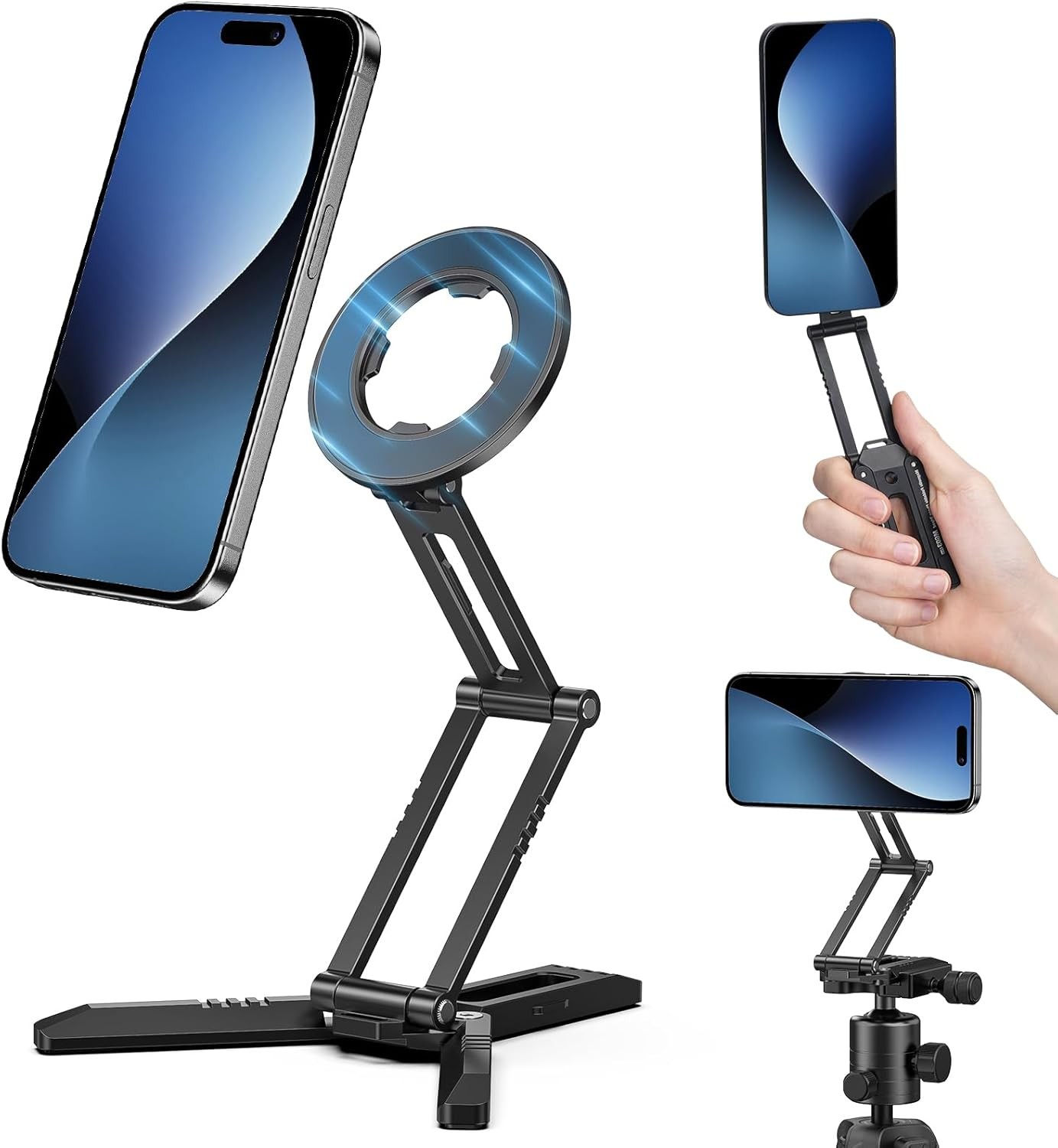 Portable Magnetic Phone Tripod Stand Foldable Aluminum Mount for iPhone MagSafe