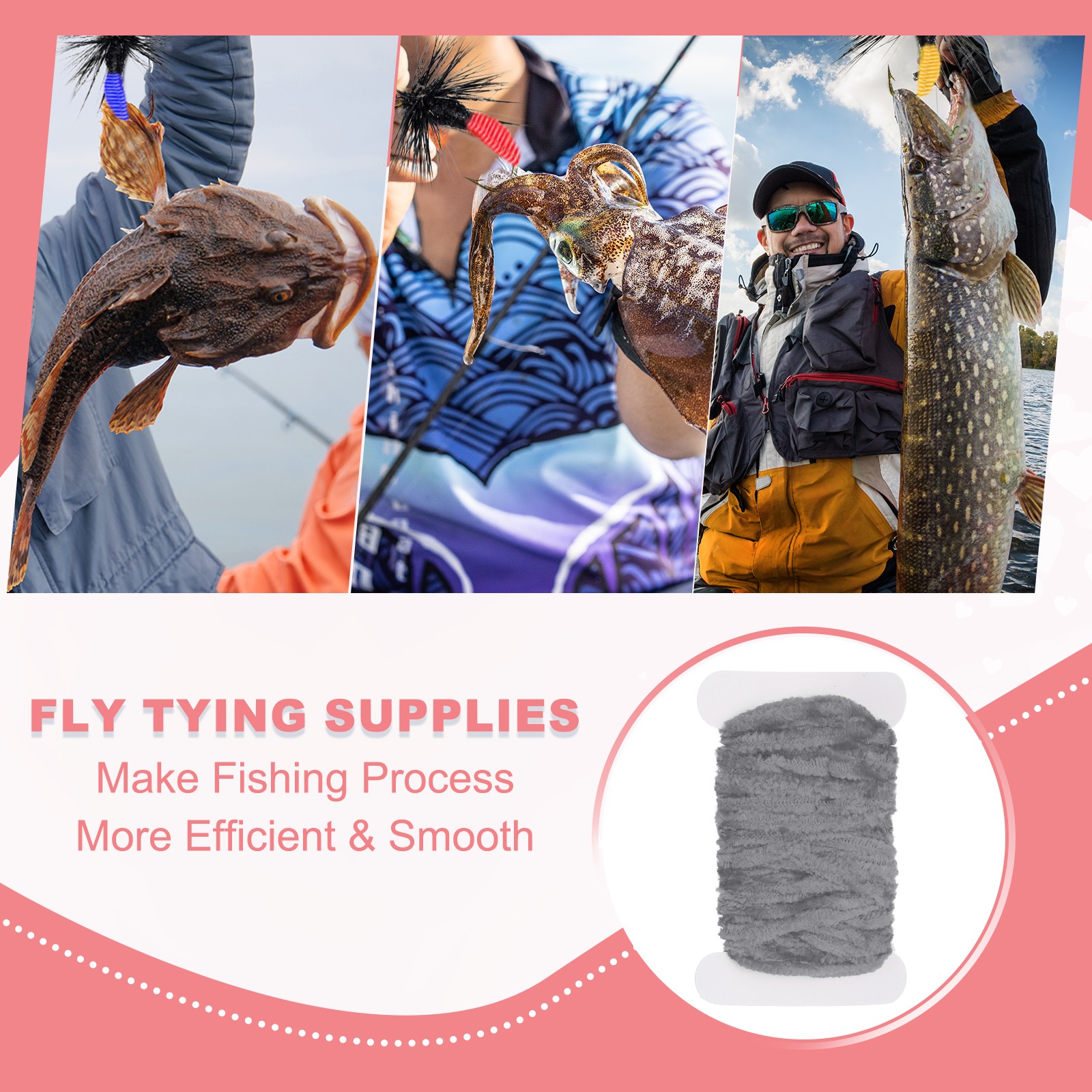 2 Pack Chenille Fly Tying Total 10M Rayon Chenille Fly Tying Materials Gray