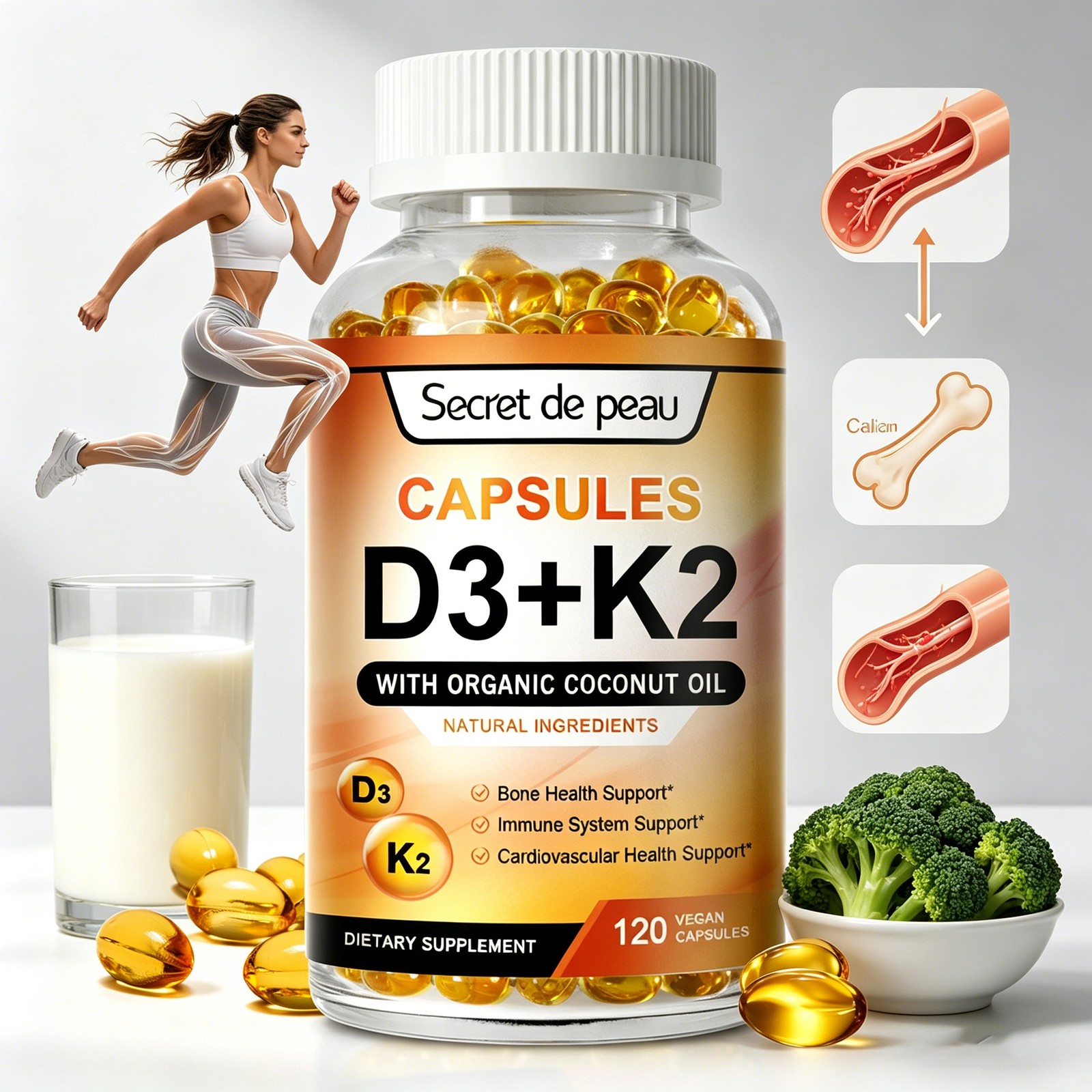 Vitamin K2 (MK7) + D3 Extra Strength Bone & Heart Health Non GMO Capsules