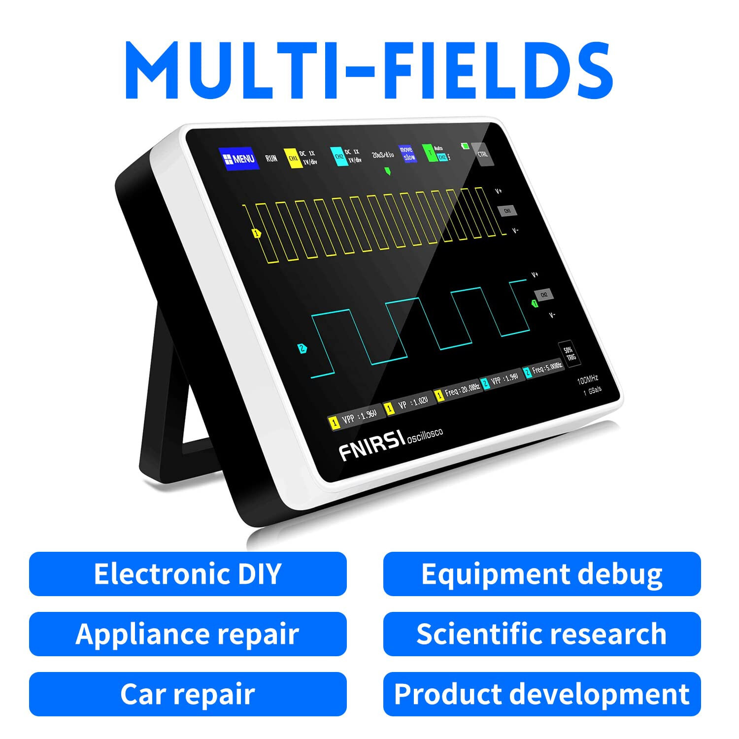 FNIRSI Mini 7" Touch Panel Digital Tablet Oscilloscope 2CH 100MHz Bandwidth 1GS