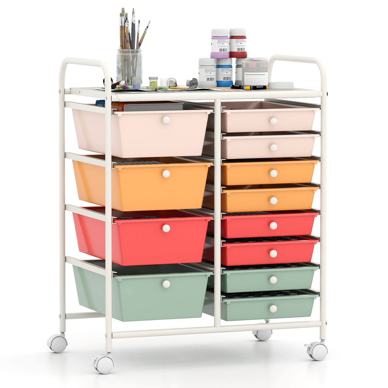 12-Drawer Rolling Storage Cart w/Removable Drawers & Lockable Casters for Office