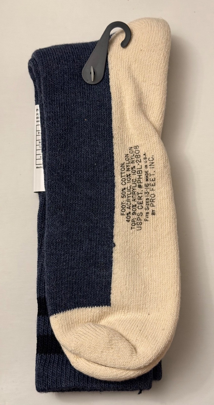 Pro Feet Postal Crew Socks Men’s Size 13-16 Blue Stripe White Bottom