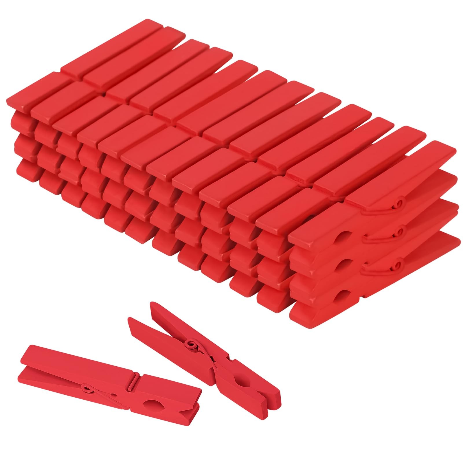 Red Colored Wooden Clothespin Photo Picture Hanging Craft Clip 2.9 Inch 50 PCS