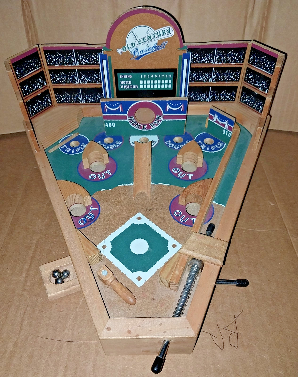 VTG Wooden Pinball Tabletop Game Old Century Baseball No Box  FREE SHIPPING