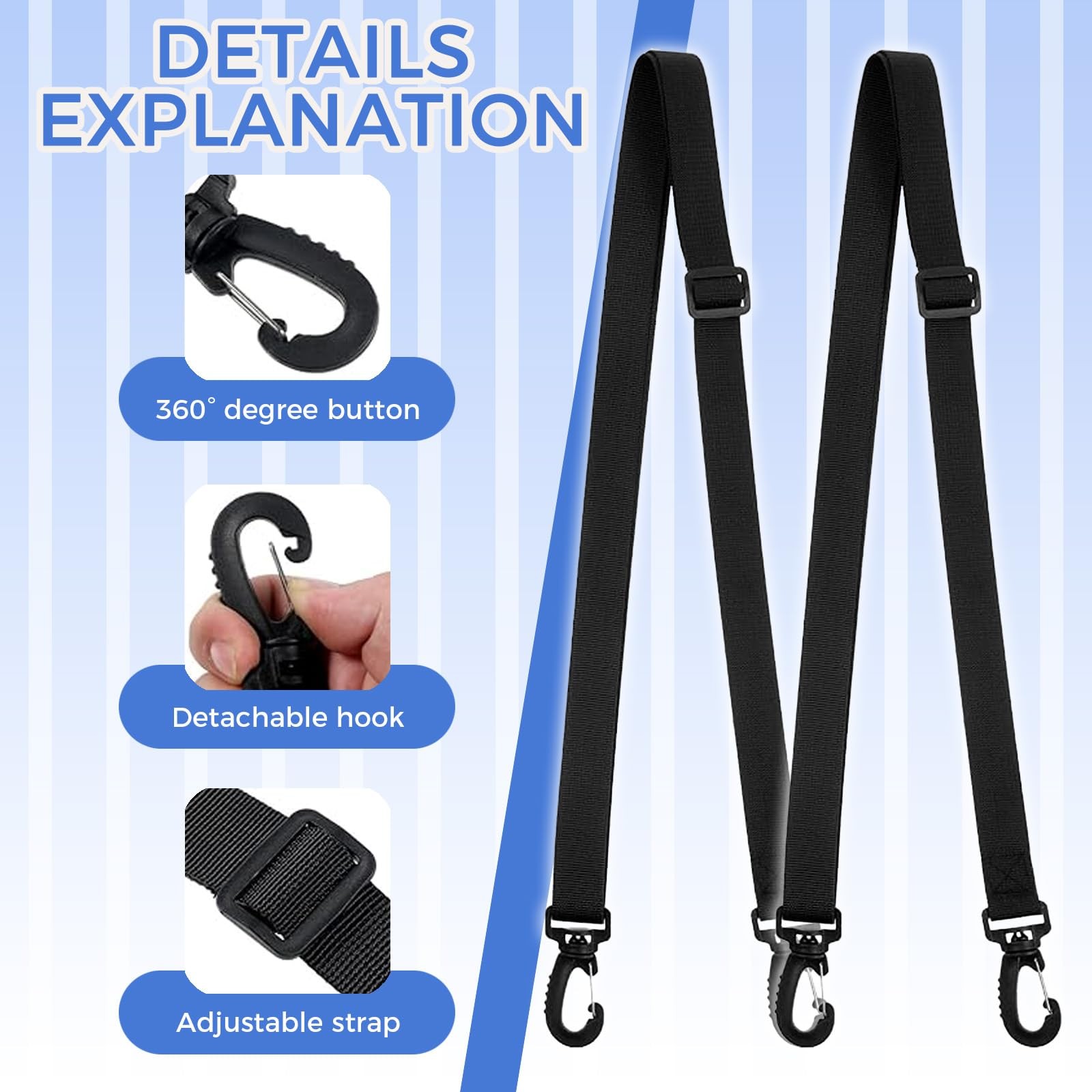 2pcs Fashionable Black Nylon Shoulder Bag Strap, Adjustable and Replaceable D