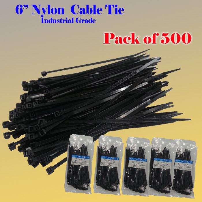 500 Pcs  Black 6" inch Network Cable Cord Wire Tie Strap 50  Lb Zip Nylon UL