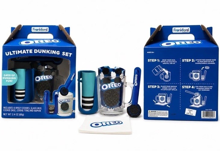 Frankford Oreo Ultimate Dunking Set Glass Mug Cookie Cage Tong Napkin Cookies