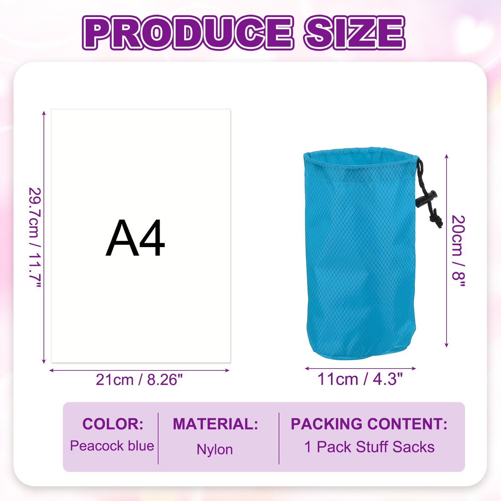 Stuff Sack, Nylon Waterproof Storage Sacks, 4x8Inch (Bright Blue)