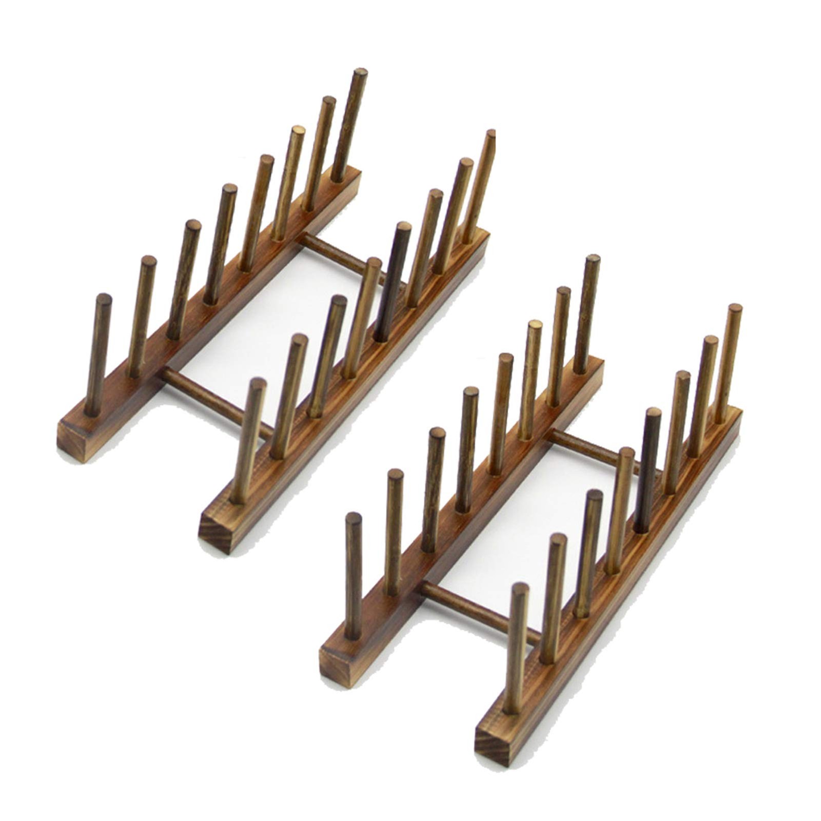 7 Slot Wooden Dish Rack Plates Holder Kitchen Storage Cabinet Organizer for D...