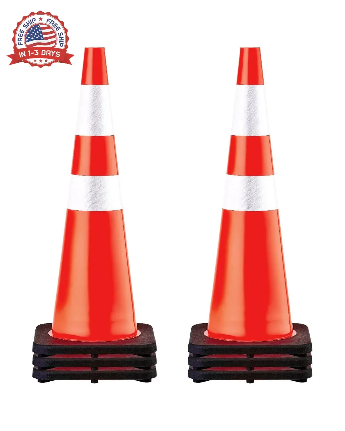 Safety Cones, 6 Pack 36" Traffic Cones, PVC Orange Construction Cones with