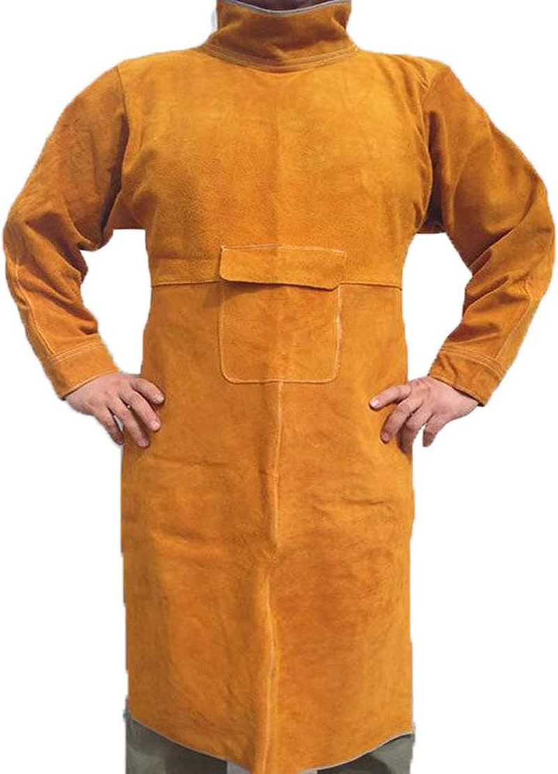 Leather Welding Apron With Sleeves Heavy Duty Flame Resistant Weld Jacket XL