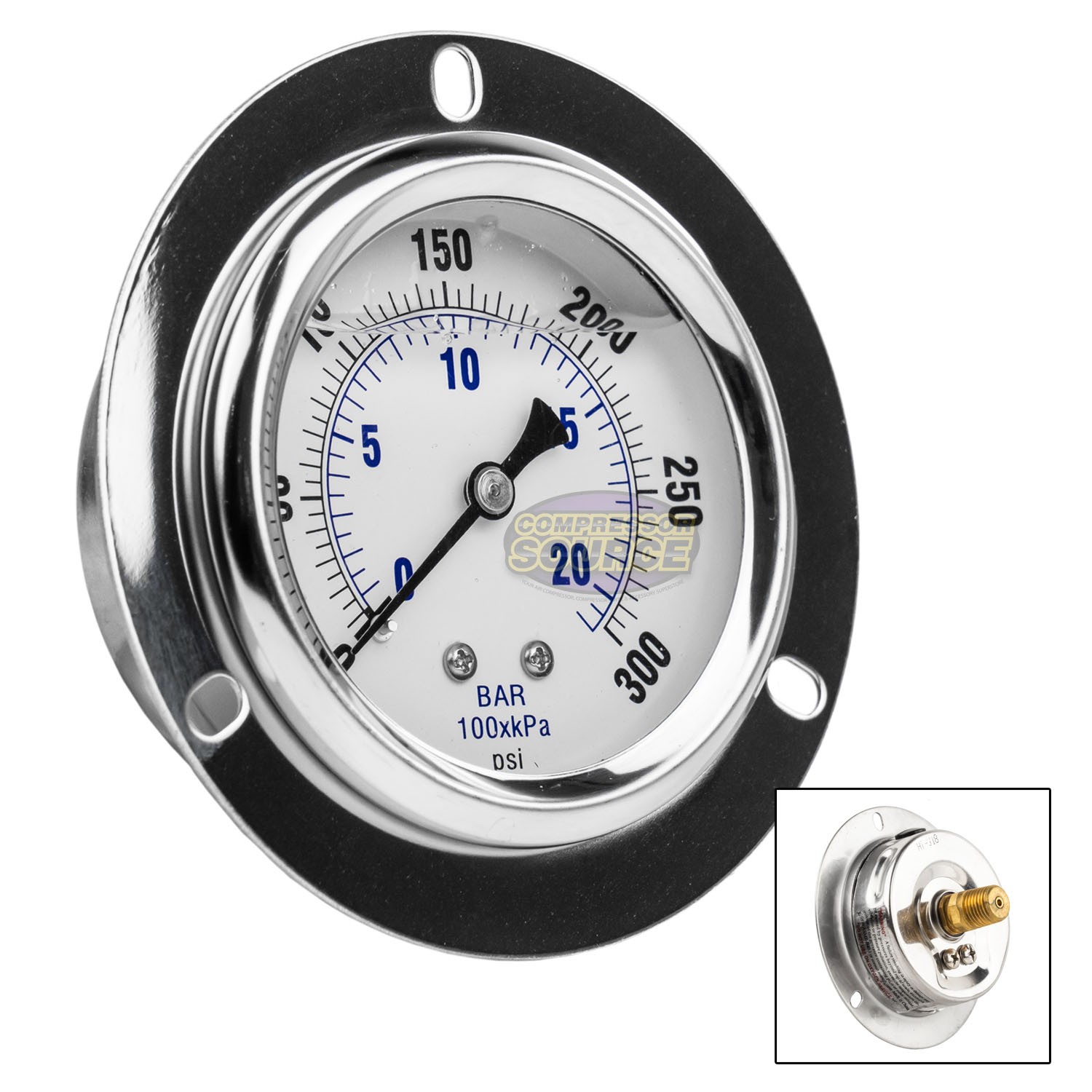 2.5" Liquid Filled Pressure Gauge 0-300 PSI 1/4" NPT CBM Panel Flush Mount