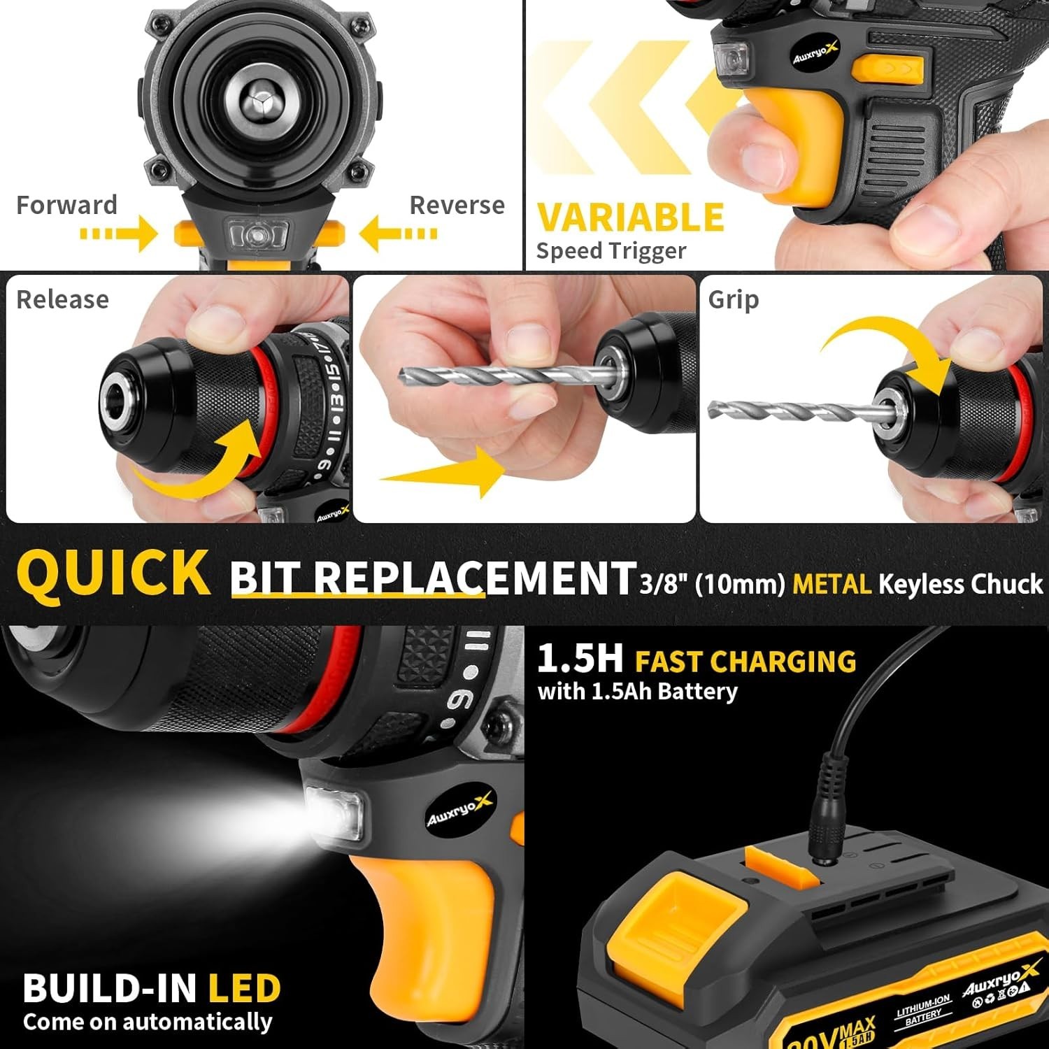Complete 135 pcs Brushless Drill Tool Set - 20V, 2 Lithium Batteries Included