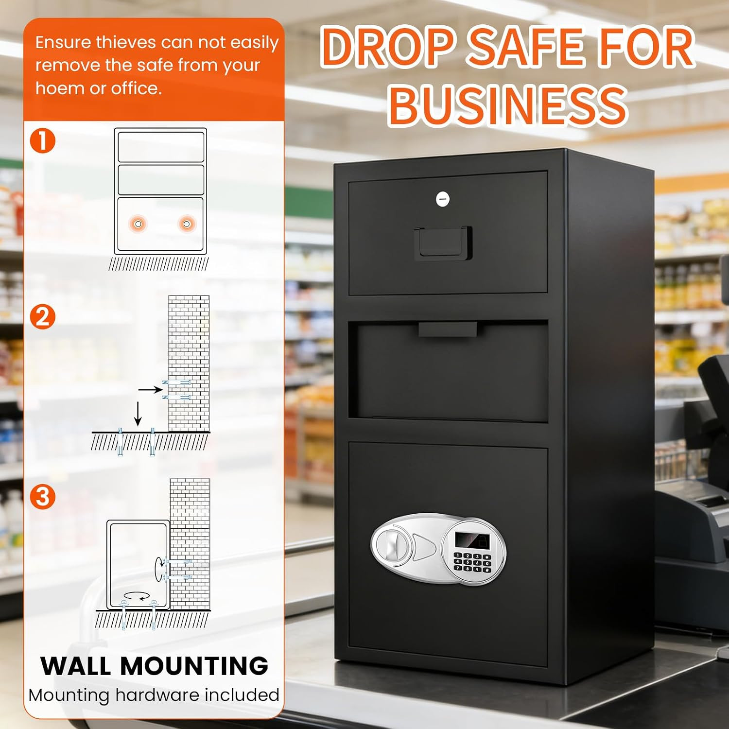 5.8 Cuft Large Depository Drop Safe with Digital Keypad & Drawer