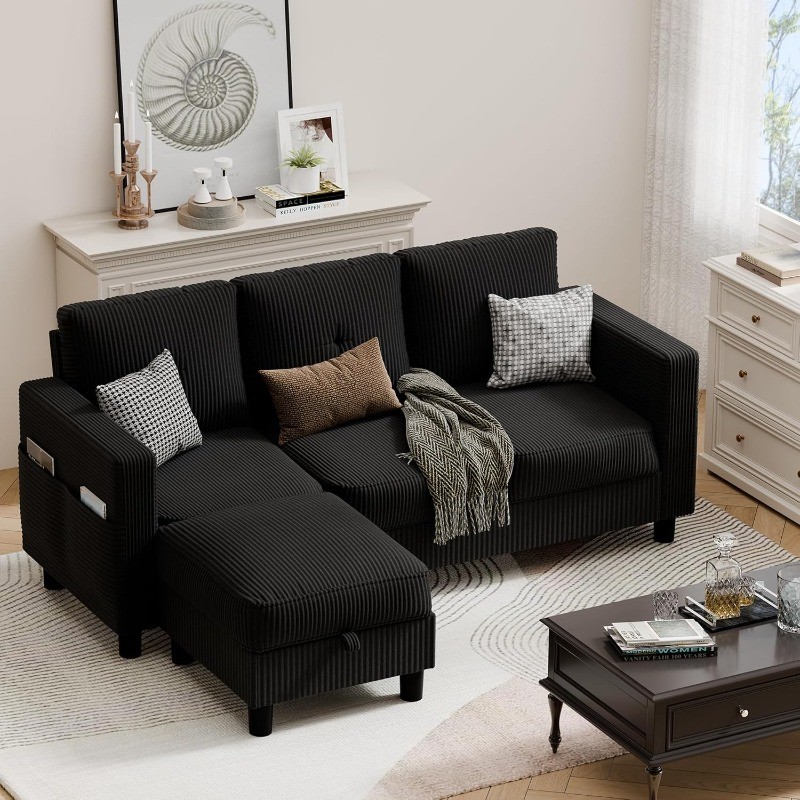 Convertible Sectional Couches Living Room L-Shaped 3 Seat Sectional Sofa Set