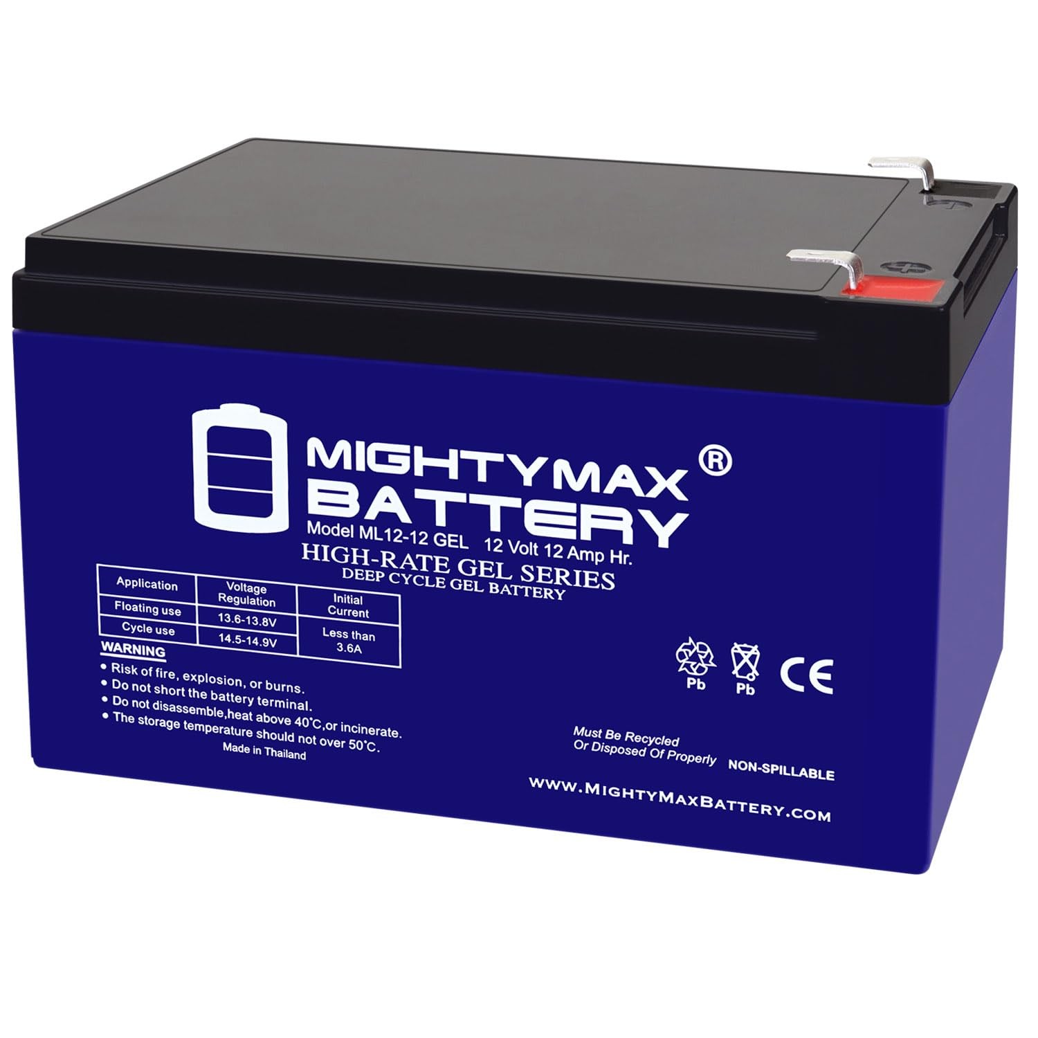 Mighty Max Battery ML12-12 GEL - 12 Volt 12 AH, GEL Type, F2 Terminal, Rechargea