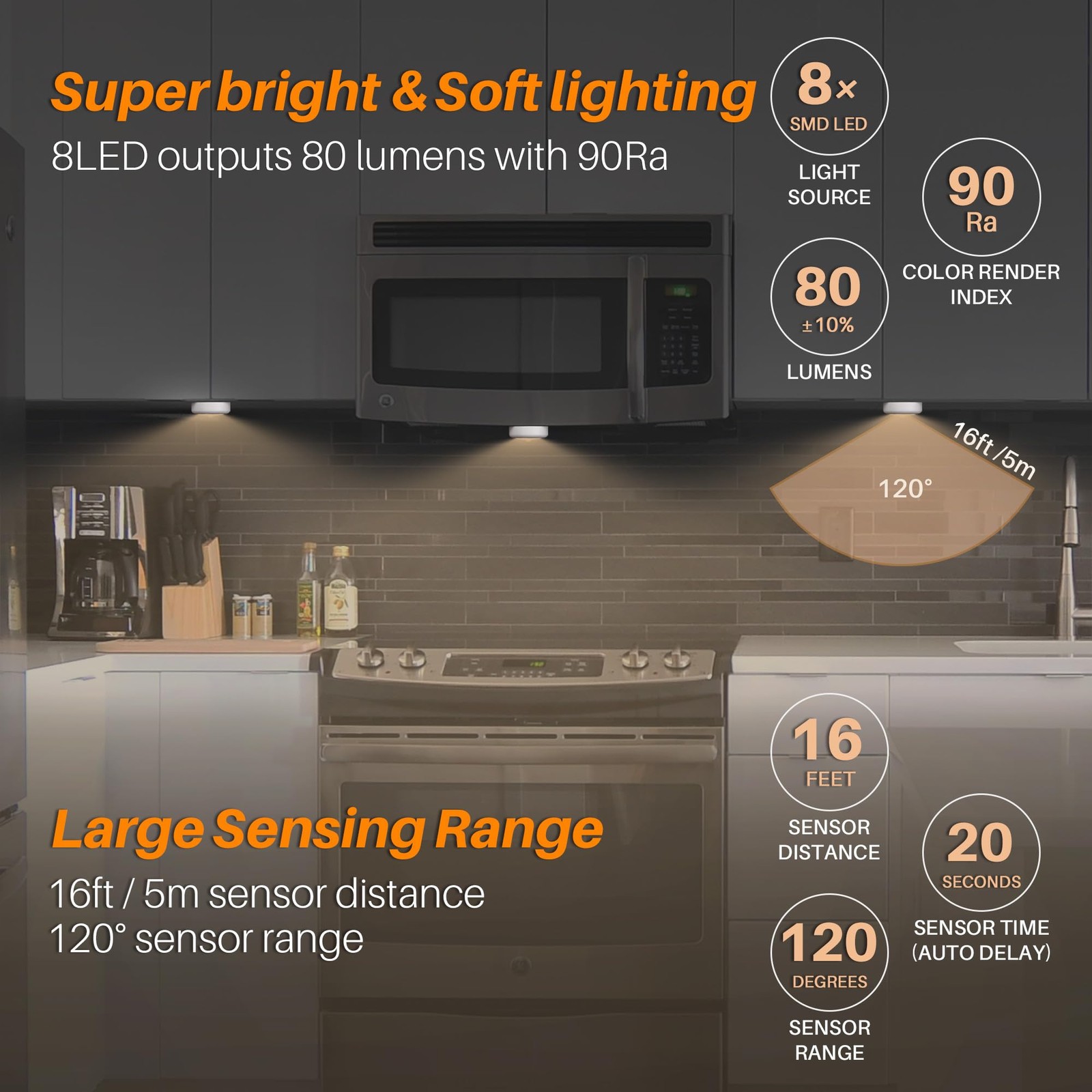 3.1” Motion Lights Indoor AA Battery, 3 Pack Warm