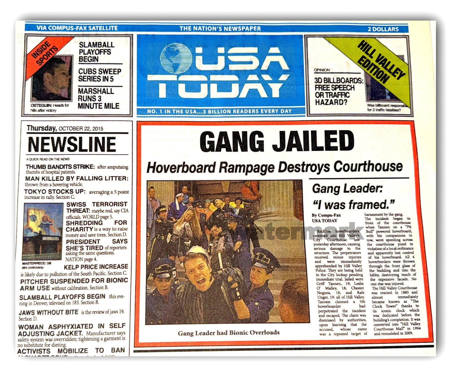 Back to the Future 2 - Biff Griff Gang Jailed Photo of USA Today Newspaper 8x10