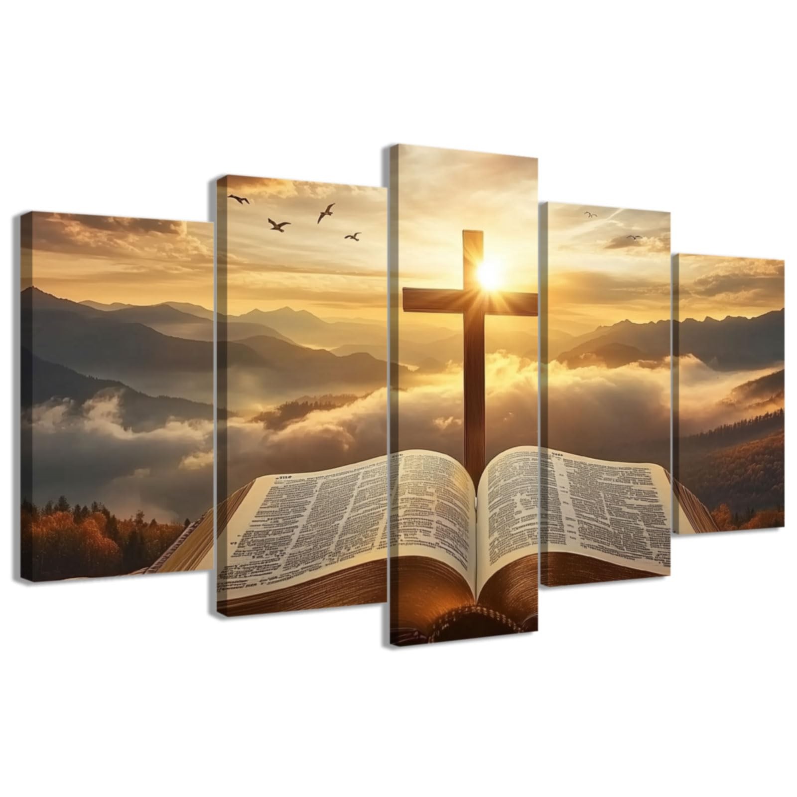 5 Piece Christian Wall Art Bible Pictures Christ Spiritual Prints Cross Painting