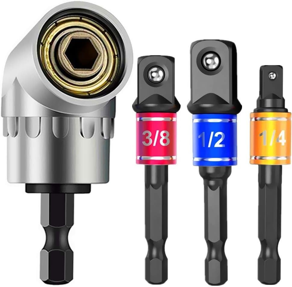 Durable Chrome Vanadium Hex Shank Adapter Set - 3 Pcs with Right Angle Extension