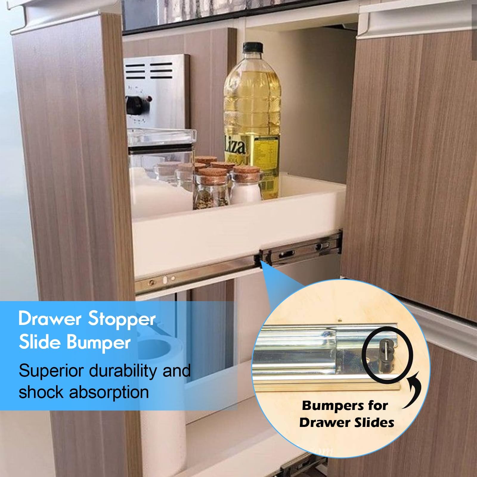 30-Pack Rubber Drawer Stopper, Slide Bumper, End Stop, Replacement, Kitchen