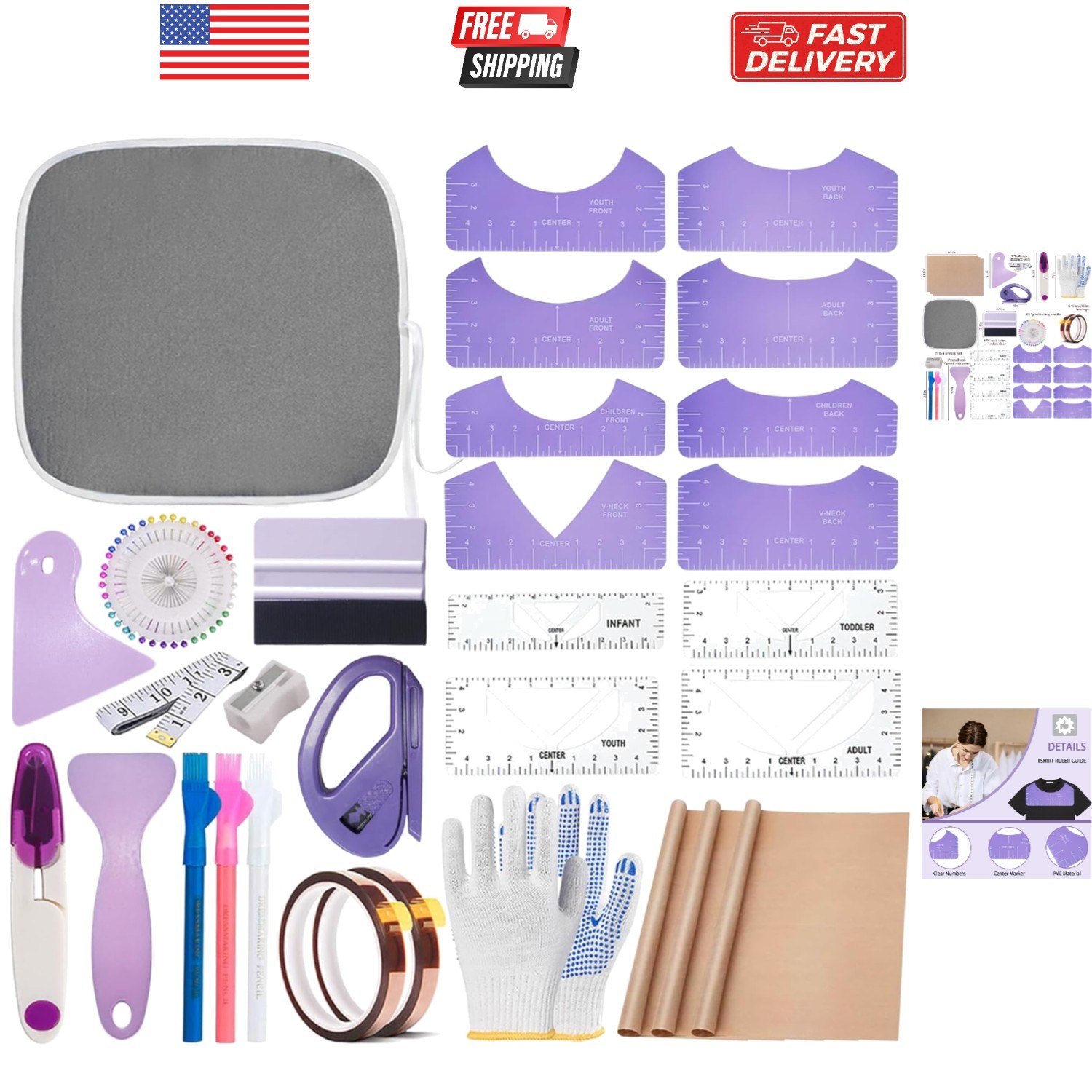 Sublimation Shirts Tool Kits for Vinyl Alignment,Portable Pad for Ironing,T-S...