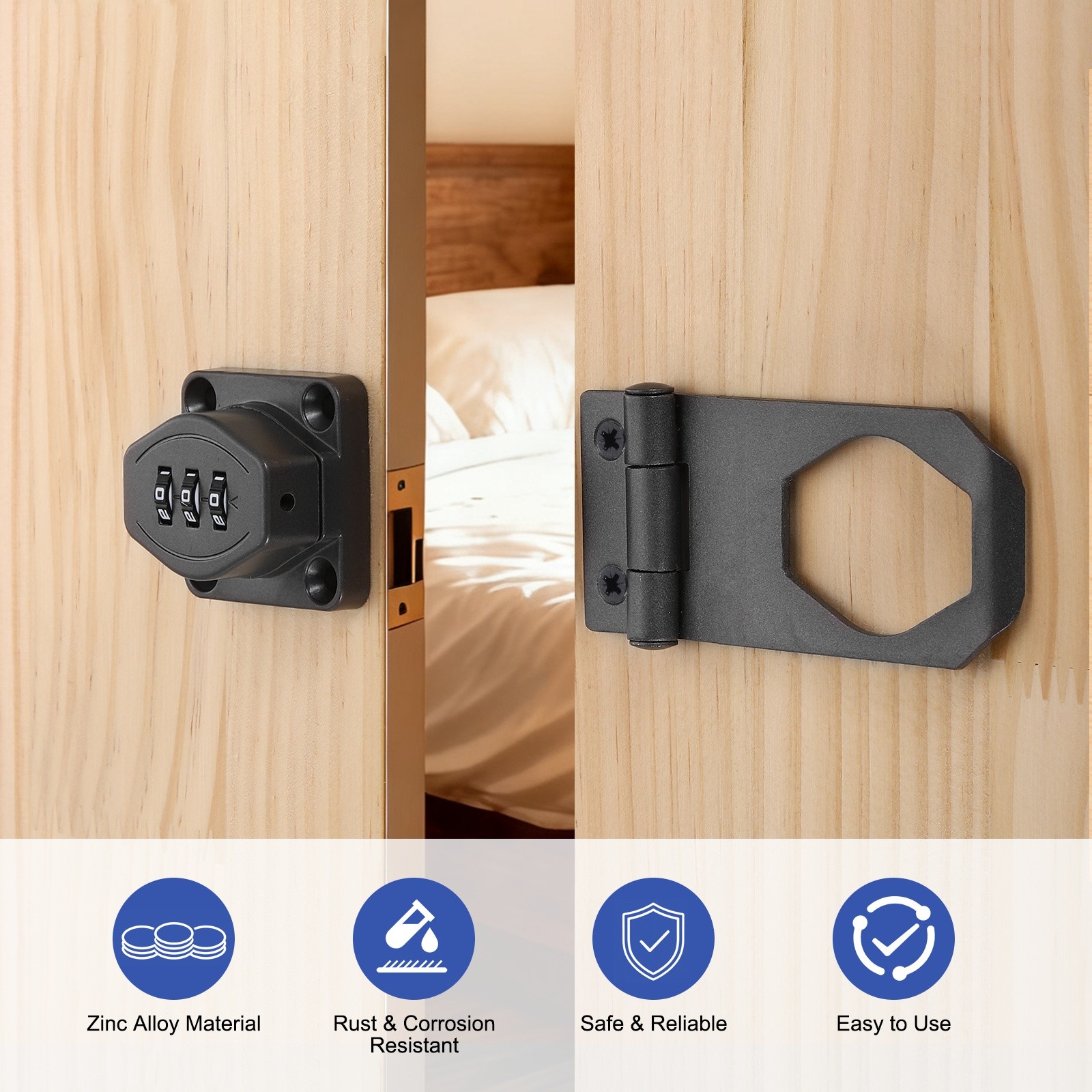 Keyless Cabinet Combination Lock 6" 3-Digit Password Hasp Lock Gray