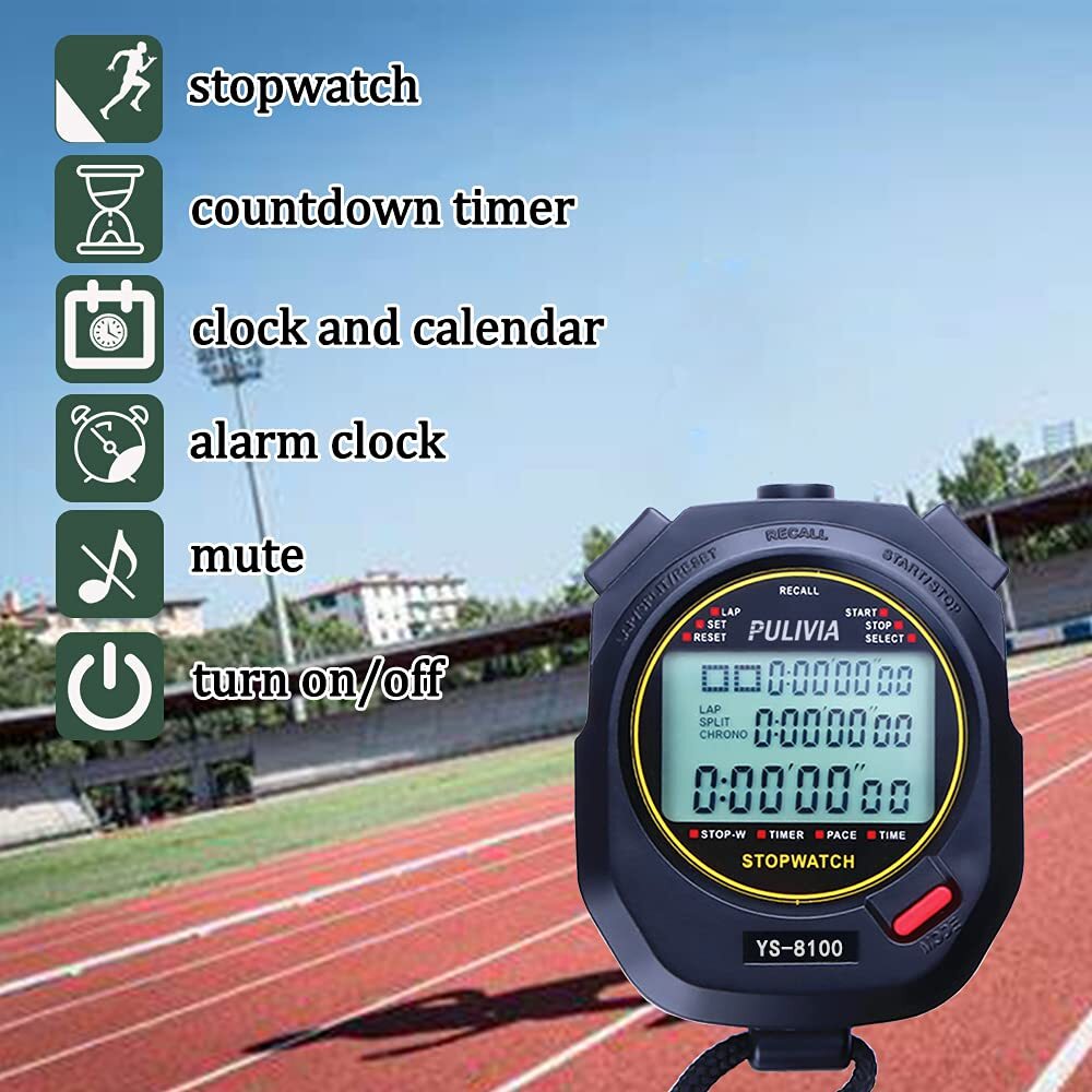 Sports Stopwatch Timer 100 Lap Split Memory Digital Stopwatch Countdown Timer...
