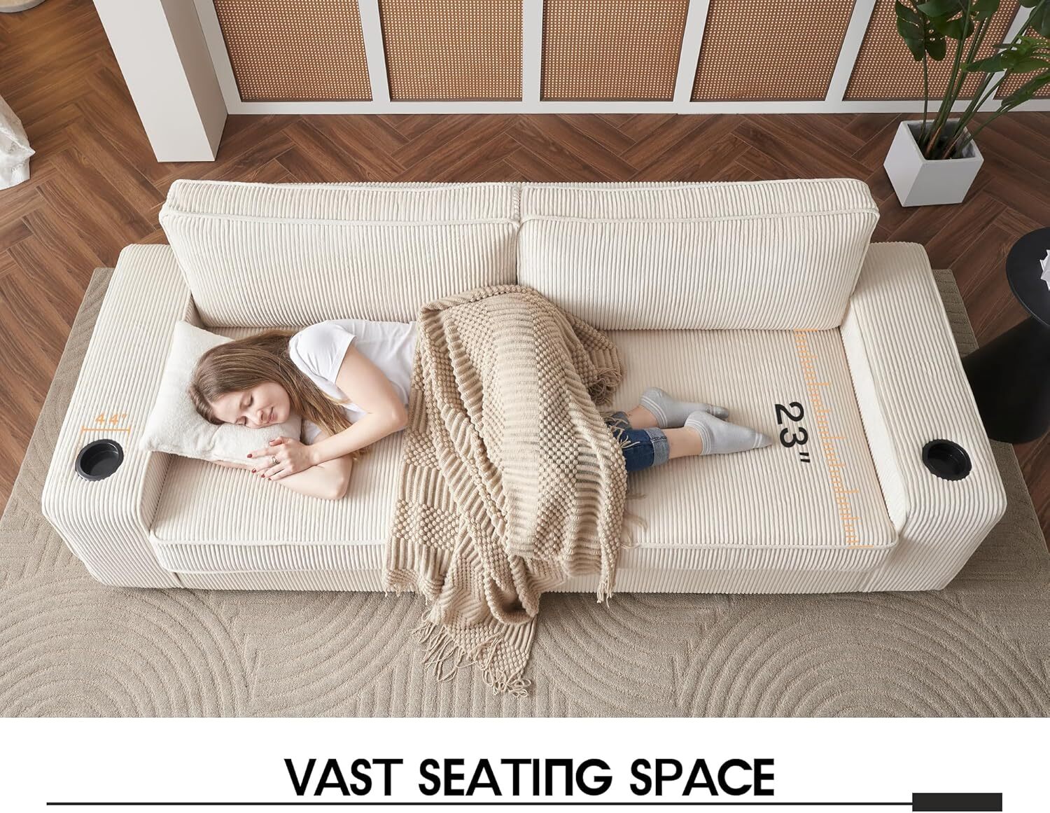 VanAcc Couch,Deep Seat Sofa with USB Charging Ports & Cup Holders,Comfy couch