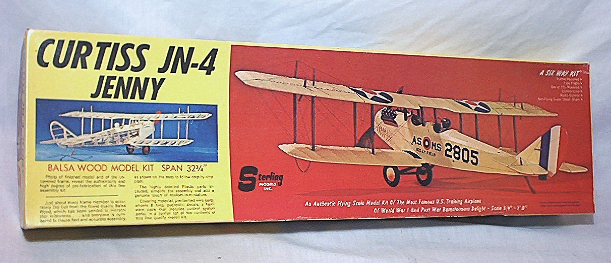 VINTAGE STERLING CURTISS JENNY RUBBER BAND or GLOW CL / FF / RC 32 3/4" SPAN KIT