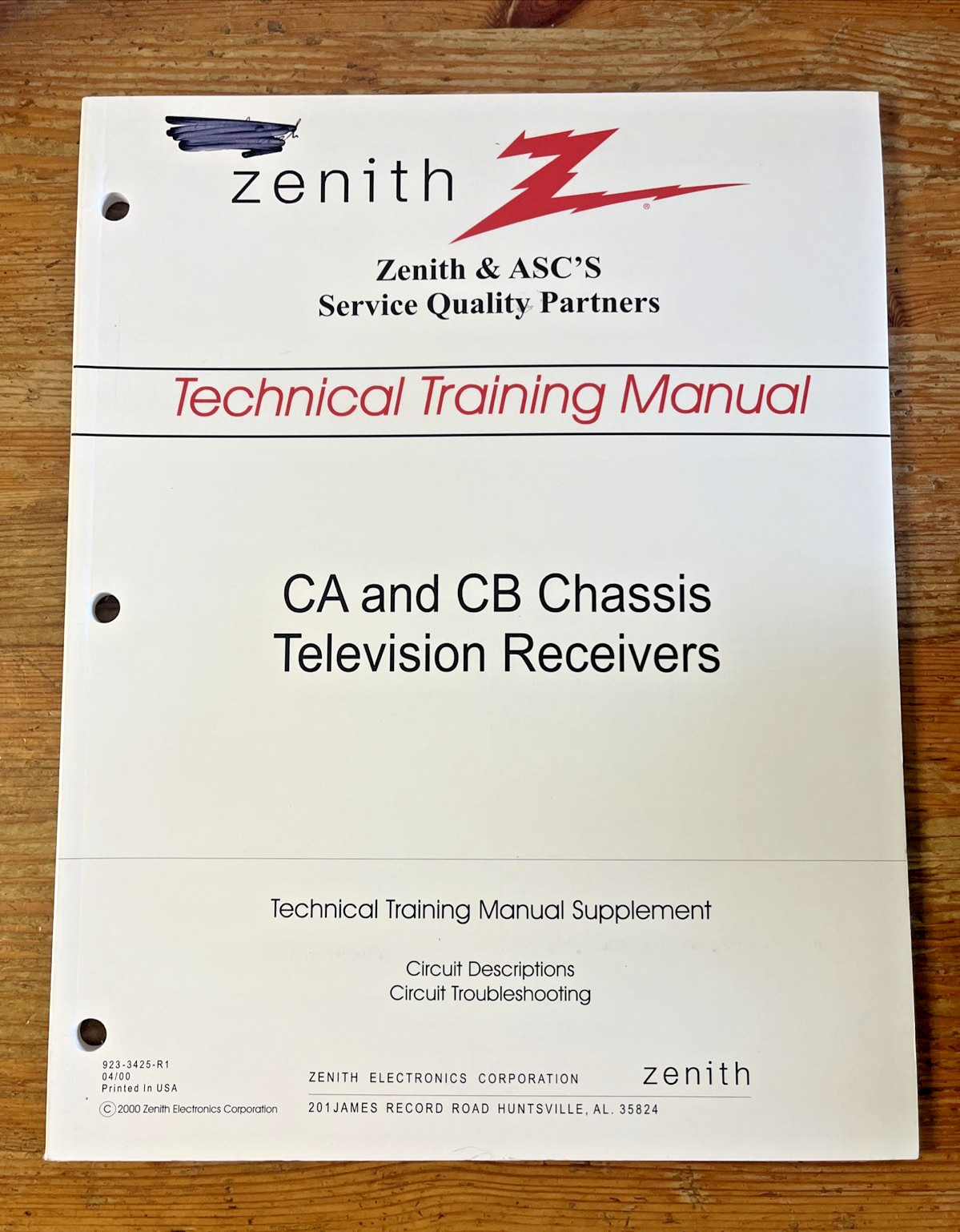 Zenith Technical Training Manual CA CB Chassis Television Receivers TV Repair