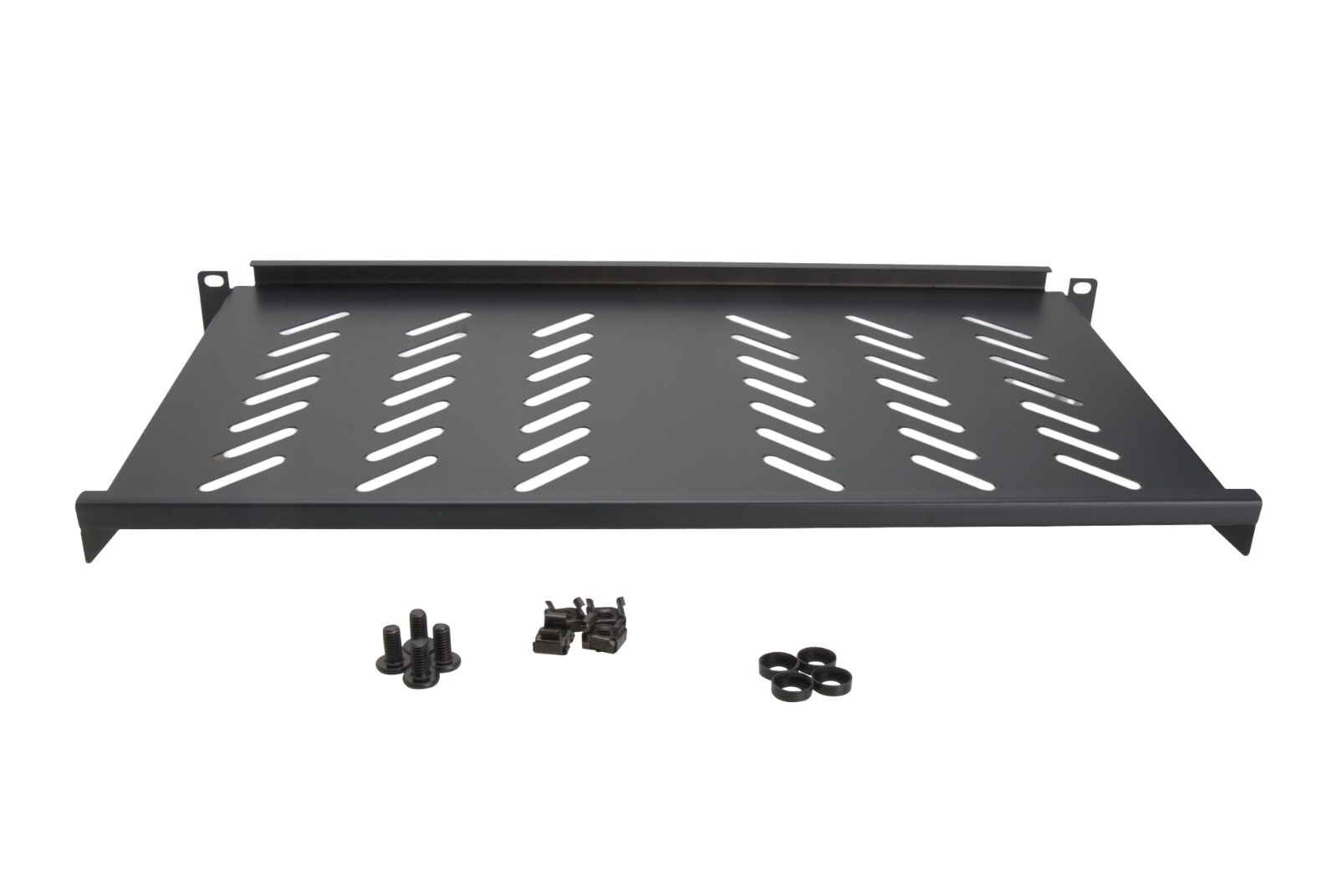 1U 19" Universal Black Vented Server Shelf 10in 250mm Depth Rack Tray Mount