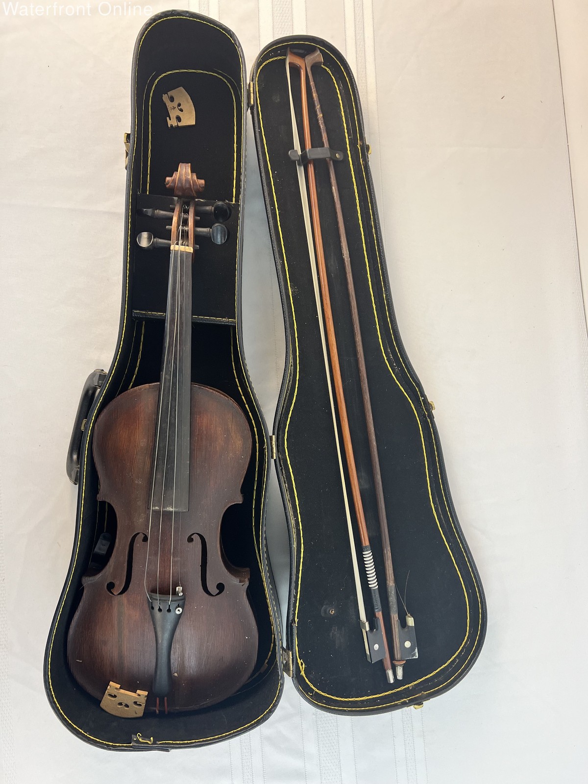 Vintage Antonio Stradivarius Germany Copy Violin for Parts/Repair + Hard Case